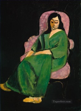 monochrome black white Painting - Laurette in a Green Dress on Black Background abstract fauvism Henri Matisse